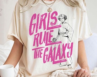 Camiseta retrô da Princesa Leia, Camiseta Star Wars Girls Rule The Galaxy, Camiseta Galaxy’s Edge da Disney, Viagem em família combinando para a Disneylândia em 2026