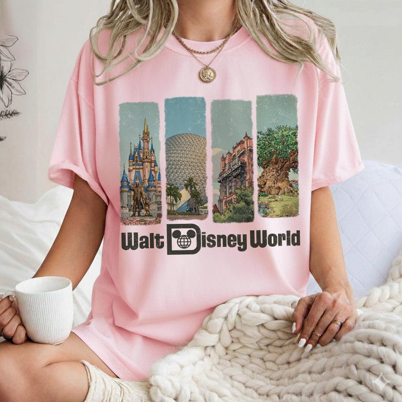 Camiseta retro de Walt Disney World Comfort Colors, camiseta de Magic Kingdom, Epcot, Hollywood Studios y Animal Kingdom, camiseta para viaje a Disneyworld imagen 4