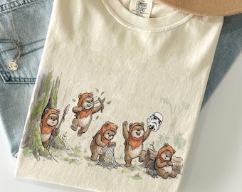 Comfort Colors Star Wars Ewok Emotions T-Shirt – Vintage Washed Cute Ewok Graphic Tee, Perfect for Galaxy's Edge Trips
