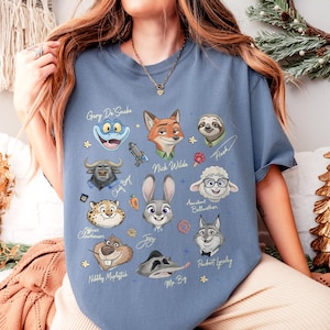 Shirt Zootopia Characters Signature, Judy Hopps Nick Wilde Tee, bijpassende shirt Disney Family, Disneyland Trip 2026 afbeelding 5
