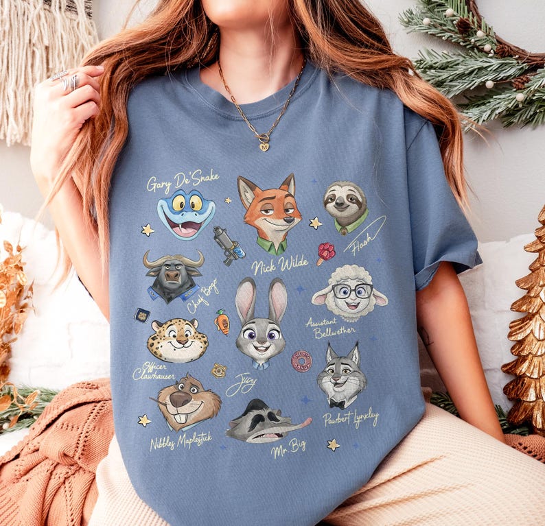 Shirt Zootopia Characters Signature, Judy Hopps Nick Wilde Tee, bijpassende shirt Disney Family, Disneyland Trip 2026 afbeelding 5