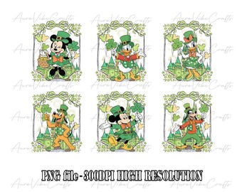 Mickey & Friends Happy St. Patrick's Day png-bestand, Lucky Irish Disney Characters digitale download, Shenanigans Lucky Day ontwerp