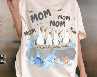 Comfortkleuren Disney Finding Nemo Seagulls moedershirt, retro T-shirt 'Mine Mine', Disney moedershirt, Moederdagcadeau 2026, schattig Pixar-T-shirt