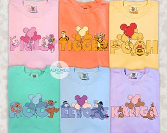 Camiseta de Winnie the Pooh Comfort Colors, camiseta de Pooh, Piglet y Eeyore, camiseta colorida para viaje a Disney World, camisetas a juego para toda la familia, camiseta del Bosque de los Cien Acres