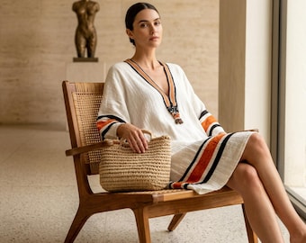 Robe d'été bohème à encolure en V et bordure en dentelle de coton mélangé, coupe décontractée pour les vacances à la plage