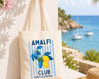 Personalized Tote Bag, Birthday Tote Bag, Canvas Tote Bag, Beach Tote Bag, Amalfi Coast Tote, Birthday Gift For Her, Birthday Party Bag