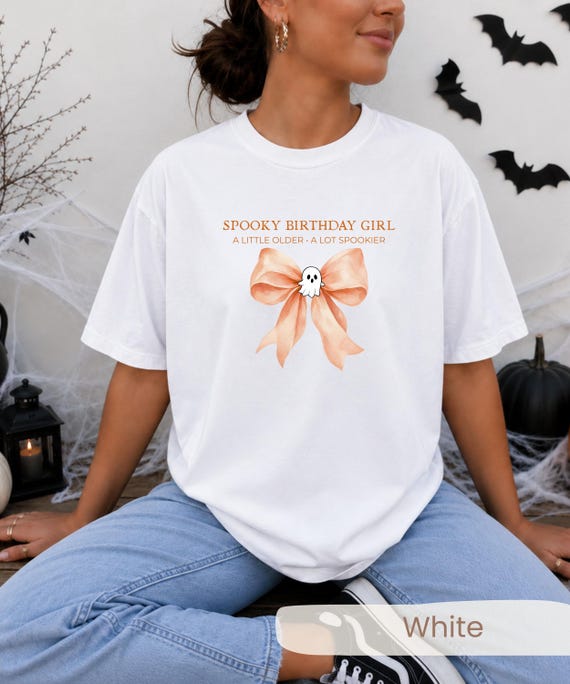 Halloween Birthday Girl Shirt, Spooky Birthday Tee, Ghost Bow Shirt, October Birthday Gift, Cute Halloween Shirt