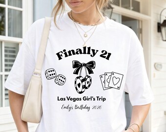 21st Birthday Shirt for Women Personalized, Vegas Girls Trip 2026 Shirt, Birthday Squad Matching Tee, Custom Name Birthday Girl Shirt
