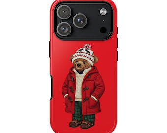 Cozy Bear in rotem Mantel Handytasche | Urlaub Winter Bär Design