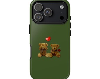 Teddy Bär Paar Handyhülle | Olivgrün, Nostalgisches Design