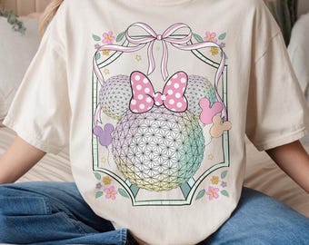 Epcot Ball Minnie Shirt, Disney Minnie Bow Shirt, Pastel Disney Tee, Disney Park Outfit, Cute Disney Shirt, Disney Vacation Tee