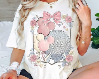 Disney Epcot Shirt, Spaceship Earth Minnie Balloon Tee, Cute Disney Floral Shirt, Disney World Vacation Shirt, Magical Park Outfit