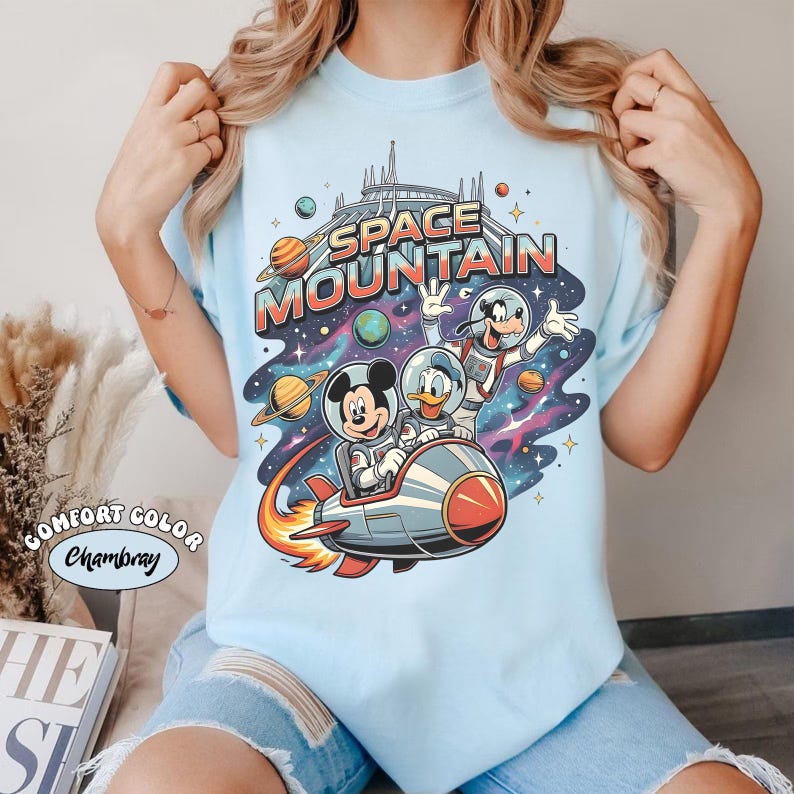 Space Mountain Mickey Friends Rocket Ride Retro Disneyland Graphic Tee image 3