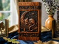 Hand-Carved Walnut Cat Urn - Celestial Moon & Stars Pet Memorial Box product logo