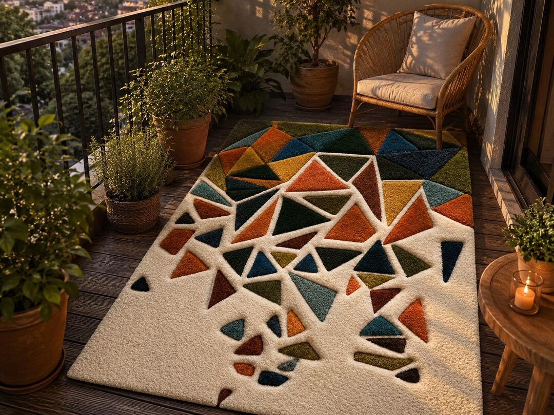 Modern Geometric Hand Tufted Wool Rug – Abstract Triangle Design in ...