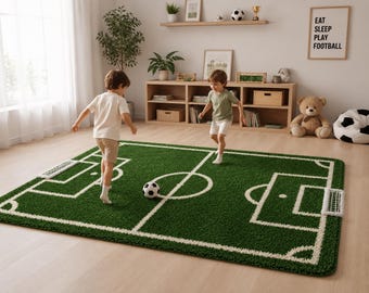 Football Field Tufted Rug – Kids Soccer Playroom Carpet | Handmade Sports-Themed Area Rug