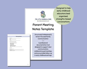 Modello di note per la riunione dei genitori / Modulo stampabile per la conferenza sull'assistenza all'infanzia / Registro delle comunicazioni familiari per la prima infanzia Piano d'azione per la scuola materna in formato PDF