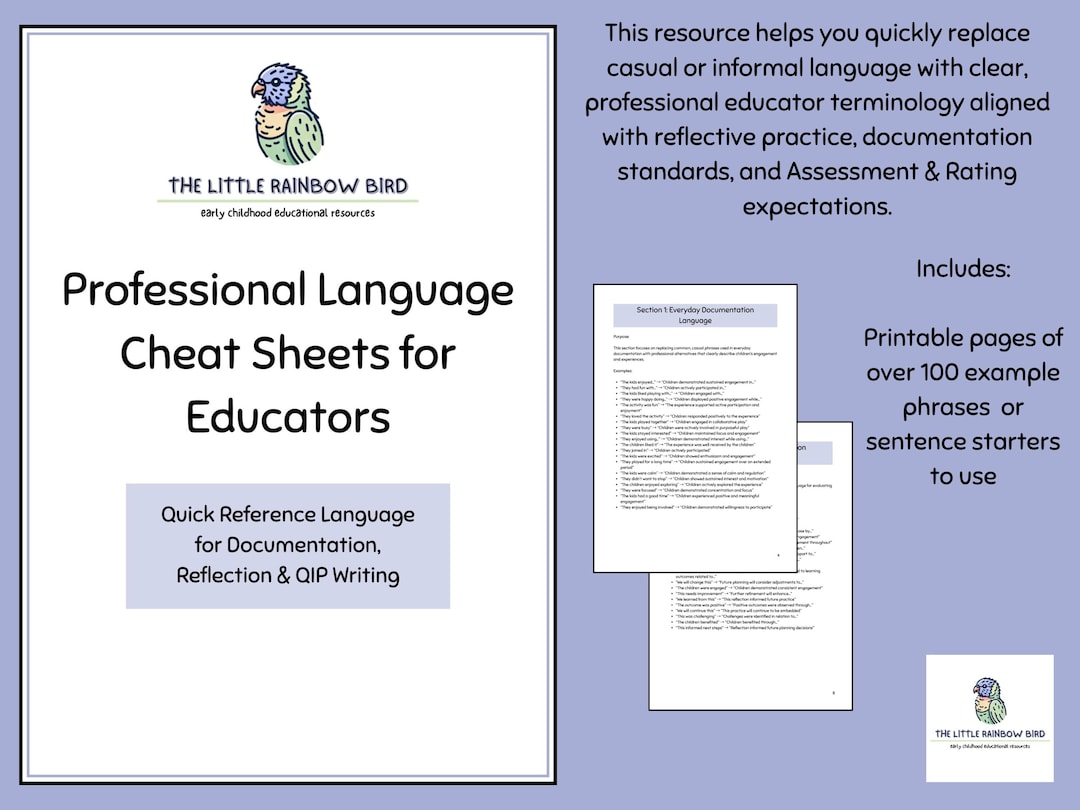 Professional Language Cheat Sheets for Educators | ECE Documentation ...