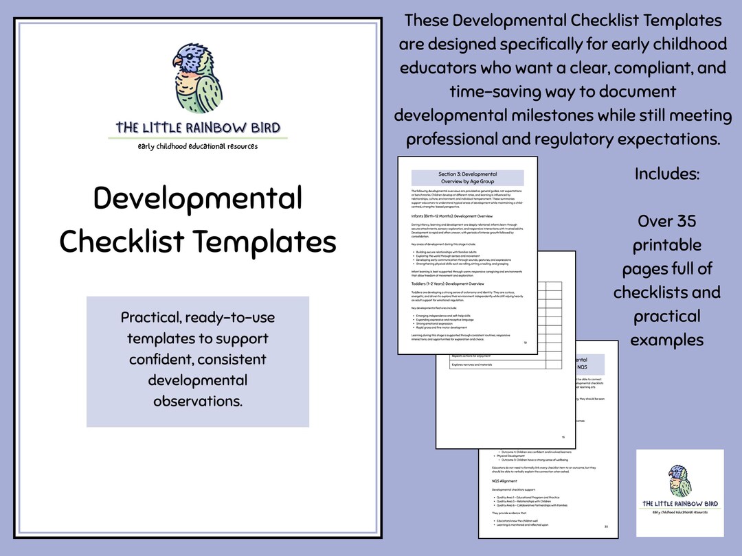 Developmental Checklist Templates for Early Childhood | EYLF V2 ...