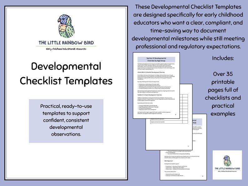 Ece Checklist Example Developmental Checklist Templates for Early Childhood | EYLF V2 ...