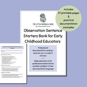 Guía para la redacción de documentación sobre el cuidado infantil. Recursos para educadores de EYLF. Plantilla imprimible en PDF.