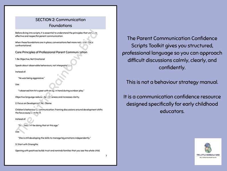 Copioni di comunicazione per genitori per educatori, kit di strumenti per conversazioni difficili, guida alla discussione sul comportamento nell'assistenza all'infanzia, risorse per l'infanzia immagine 2