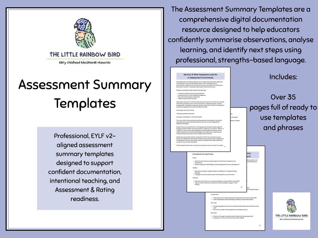 Assessment Summary Templates for Educators | EYLF V2 Aligned | Evidence ...