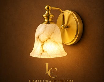 Handmade Brass Alabaster Cone Wall Sconce | Modern Minimalist Marble Light Fixture