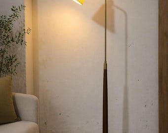 Handmade Brass Floor Lamp, Mid Century Pleated Shade Reading Light