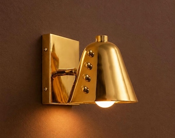 Handmade Brass Cone Wall Sconce, Mid Century Modern Vanity Light, Industrial Gold Wall Lamp