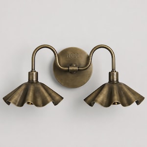 Handgjord mässingslampa med dubbel spegel, vintage böjd armlampa, guldfärgad armatur i mitten av århundradet
