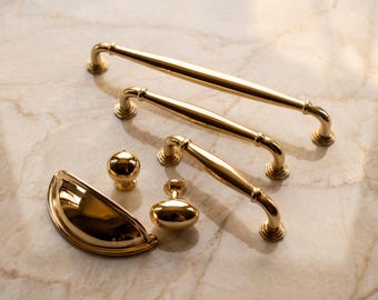Unlacquered Brass Pulls and Knobs | Oxfordshire Pull | Hand Finished Solid Brass
