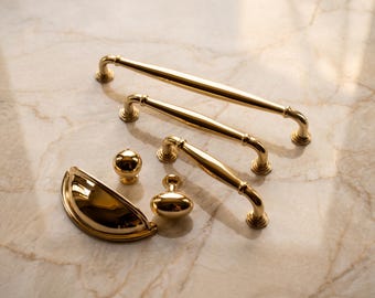 Unlacquered Brass Pulls and Knobs | Oxfordshire Pull | Hand Finished Solid Brass