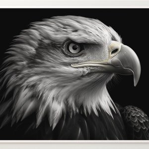 Bald Eagle Photo Print - Large Format Black and White Wall Art, Digital Download, Art Printable, Patriotic, America