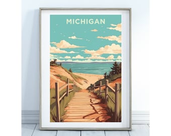 Michigan Beachside Boardwalk Western Michigan Leelanau Peninsula - Printable Wall Art for Beach House, downloadable print, art printable
