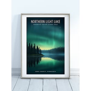 Northern Lights Lake in the Boundary Water Canoe Area - Superior Forest, Northern Minnesota Wilderness - Art Printable, Digital Download