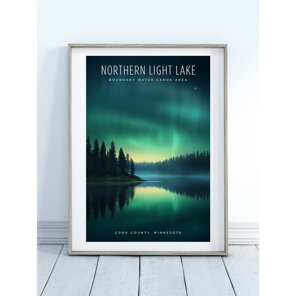 Northern Lights Lake in the Boundary Water Canoe Area - Superior Forest, Northern Minnesota Wilderness - Art Printable, Digital Download