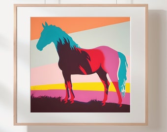 デジタルプリント　現代アート 馬 絵画 インテリア カラフルな馬の絵：現代壁アート（デジタルダウンロード） - Etsy 日本