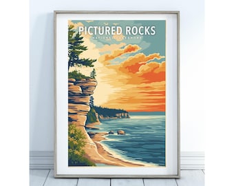 Pictured Rocks Sunset Poster: Upper Peninsula Art (Digital Download)