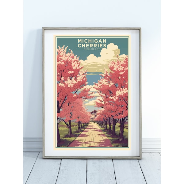 Michigan Cherries Traverse City Michigan Art Poster - Perfect for Michigan Lovers! Instant Download, Digital Download, Art Printable