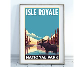 Isle Royale National Park Poster: Bull Moose, Michigan Forest (Digital Download)