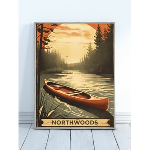 Northwoods Canoe Art Poster, Digital Download Art, Rustic Wall Decor, Cabin Wall Art, Art Printable, Up North