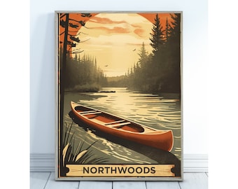 Northwoods Canoe Art Print: Rustic Cabin Wall Decor (Digital Download)
