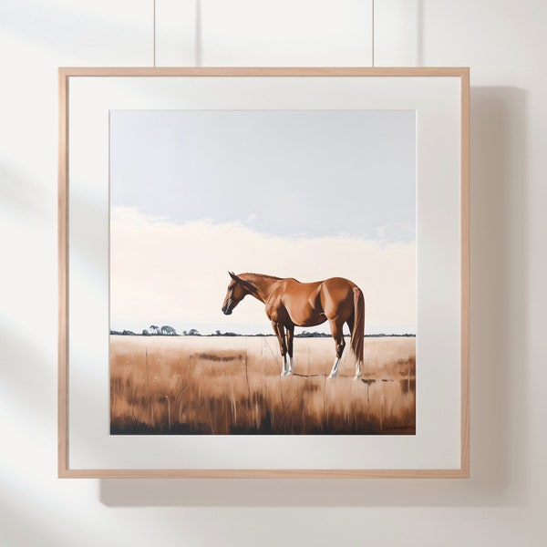 Thoroughbred Chestnut Horse in Field Digital Print, Modern Wall Art, Horse Lover Gift, Equine Art, Thoroughbred in field