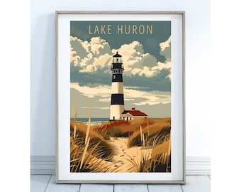 Lake Huron Lighthouse Art Print: Michigan Coastal Wall Decor (Digital Download)