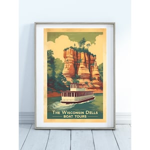 Wisconsin Dells Boat Tours Vintage Art Poster (Digital Download)