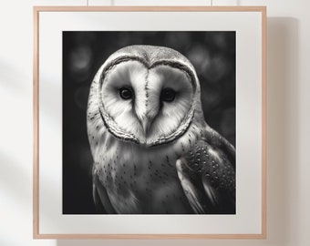 Barn Owl Photo Print: Black and White Photography (Digital Download)