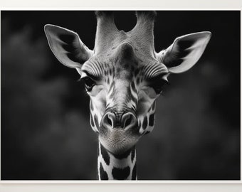 Giraffe Portrait Print: Black and White Wildlife Photography (Digital Download)