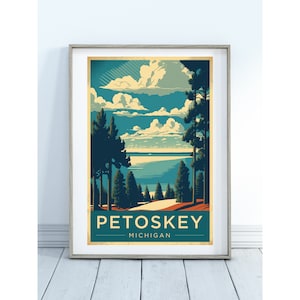 Petoskey Michigan Art Poster - Téléchargement numérique Wall Art Print, Art Printable, Michigan du Nord, Lac Michigan