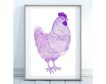 Folk Art Purple Hen Print: Farmhouse Kitchen Decor (Digital Download)